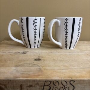 Pottery‎ Barn Set Of 2 Black White Coffee Cups Mugs Made in Brazil Vintage